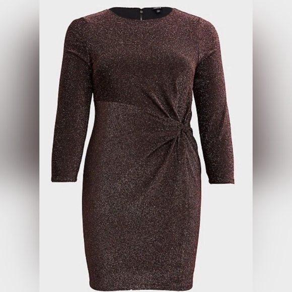 NWT Torrid Rose Gold Glitter Knotted Shift Midi Dress Stretch Plus Size 5X or 28 - Picture 3 of 10